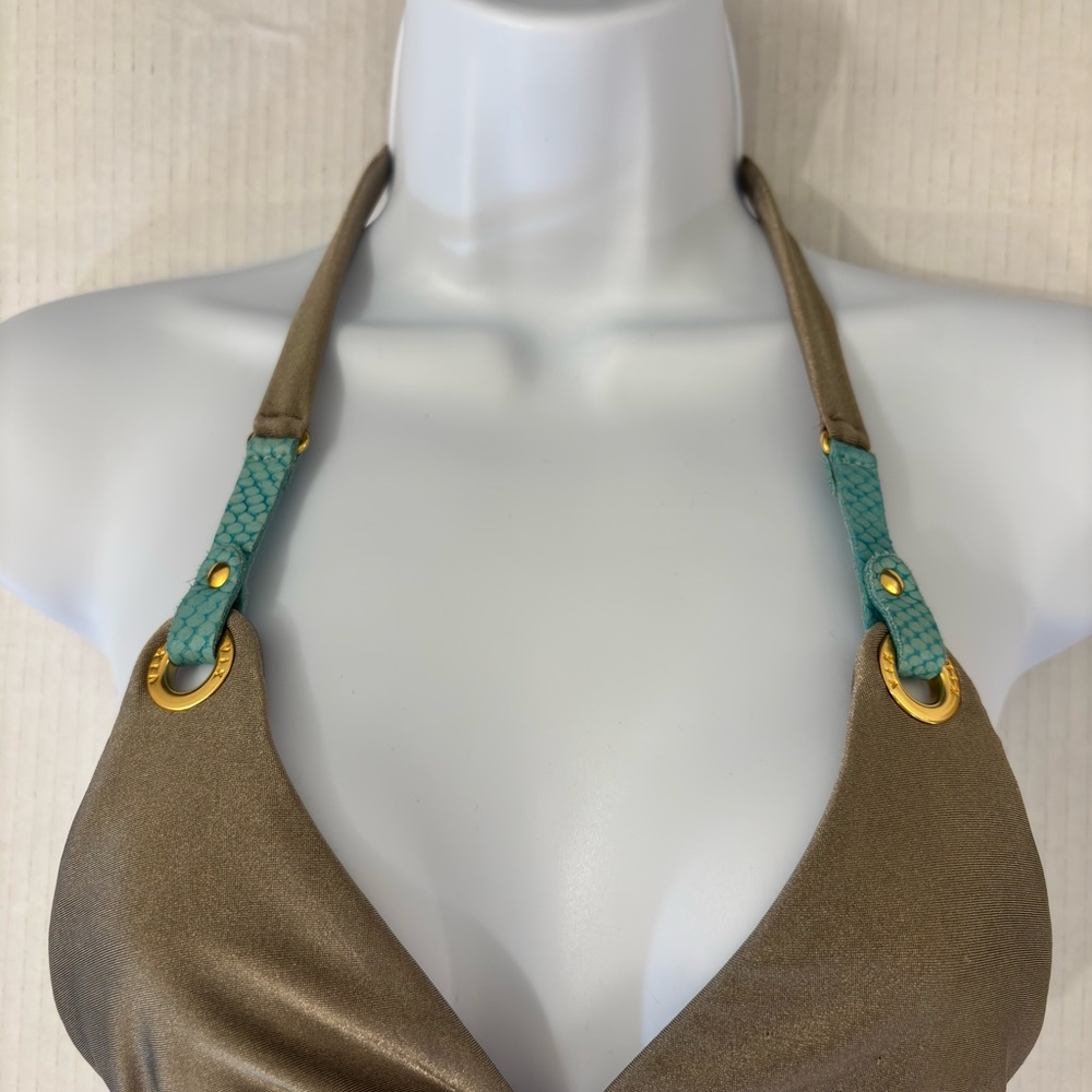 Vix Paul Hermanny Chic tan Bikini  with Halter Neck and faux strap gold accent - Picture 2 of 16